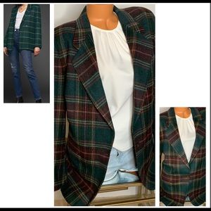 VTG LL Bean Women's Blazer 100% Wool Plaid USA 12R